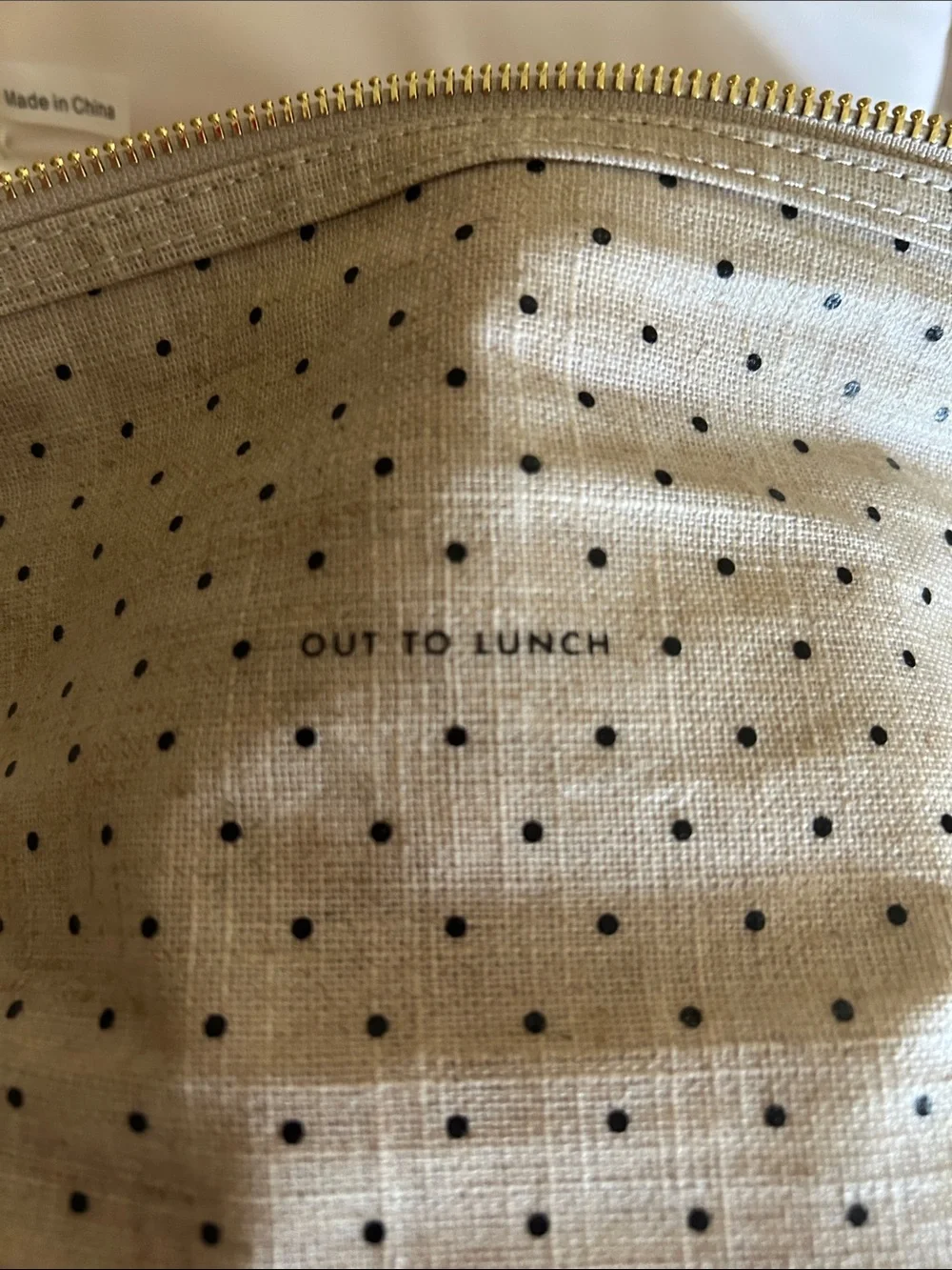 New Kate Spade Cream with Black Polka Dot Lunch Bag w/ Gold Zipper